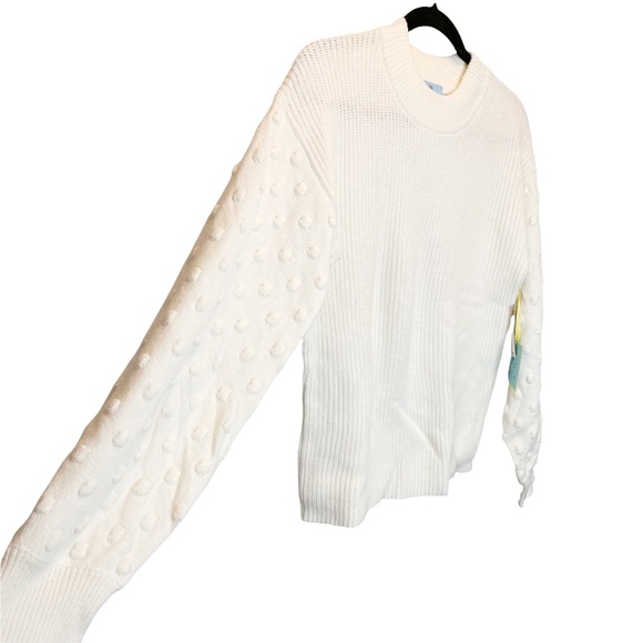 CeCe 3D Polka Dot Sweater Antique White Crewneck Ribbed Medium NWT NEW - Picture 3 of 8
